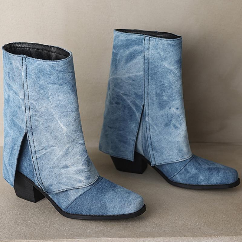 Vintage Ankle Boots for Women Autumn Winter 2024 Black Grey Turned-over Edge Short Boot Low Heels Footwear Shoes Lady Large Size