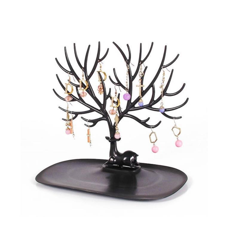 Deer Antler Jewelry Display Stand: Tree-Shaped Necklace & Earring Holder with Storage Box