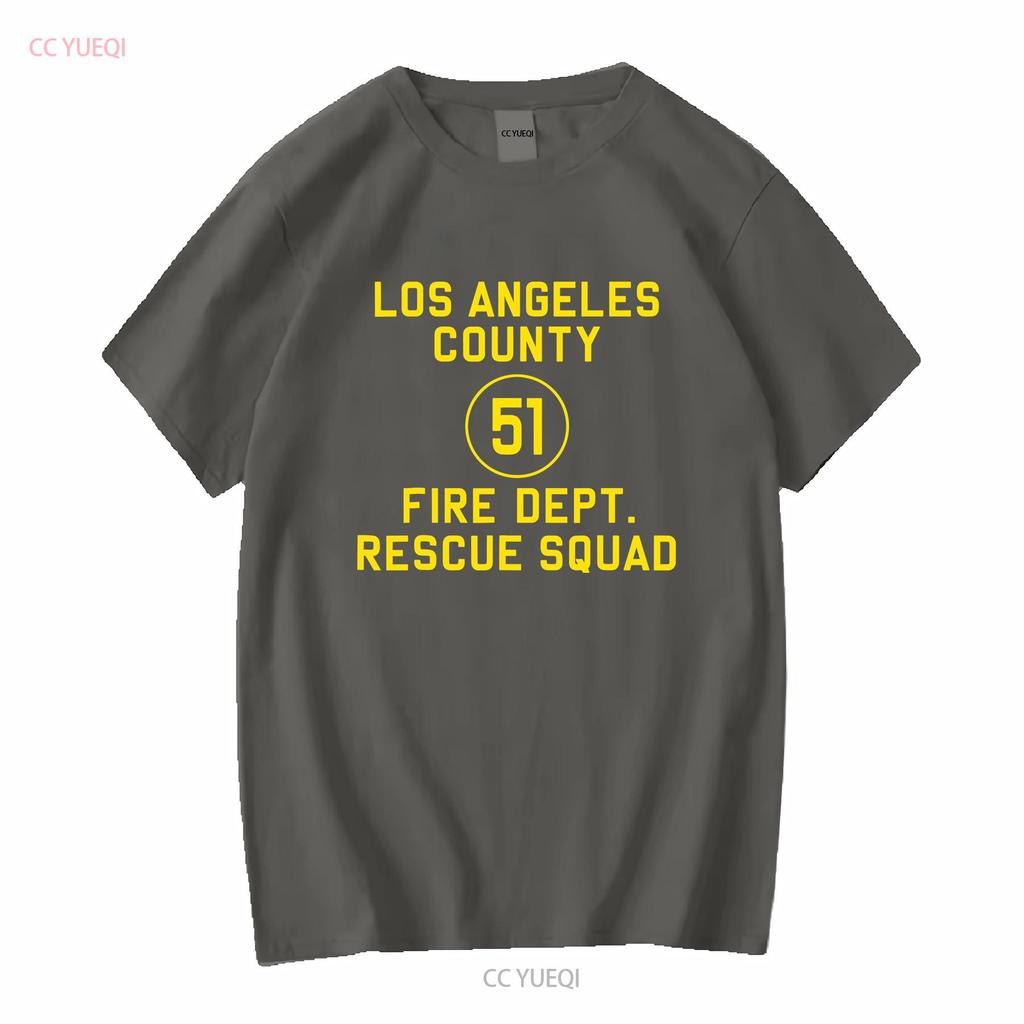 LA County 51 Fire Dept Resque Squad Logo Truck Side T Shirt vintage Washed Comfortable Stretched Casual Soft Unisex Slightly