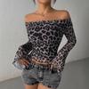 Mode Frühling/Herbst Damen Sexy Ein-Schulter Langarm T-Shirt Damen Leopardenmuster Bedrucktes Top Sexy Mädchen