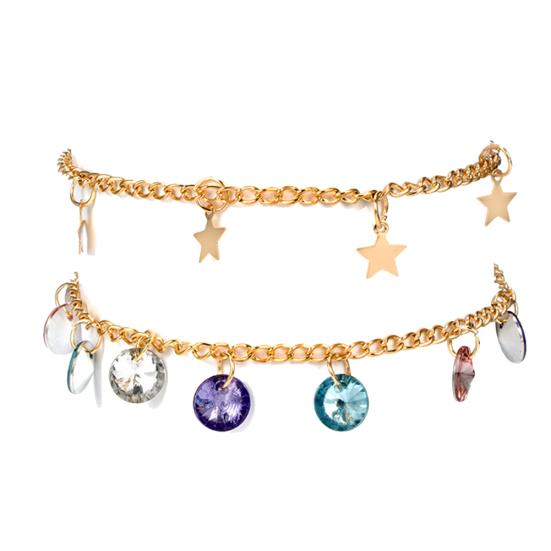 

2 шт./компл. женские бохо-звезды с красочными стразами, очаровательные сандалии на щиколотке, браслет на щиколотке