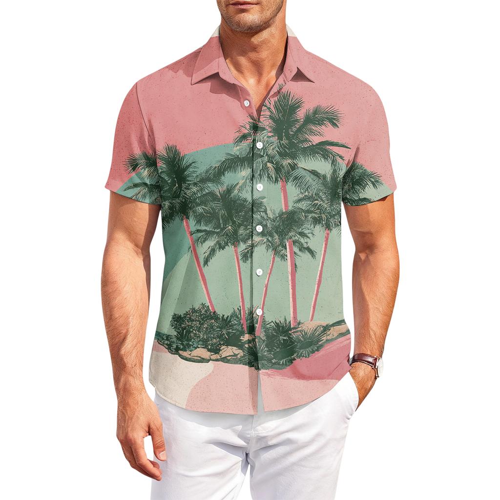 Mens Casual Shirts Summer Shirts for Men UK Mens Beach Shirt Mens T Shirt Button Down Leaf Print Shirt Short Sleeve