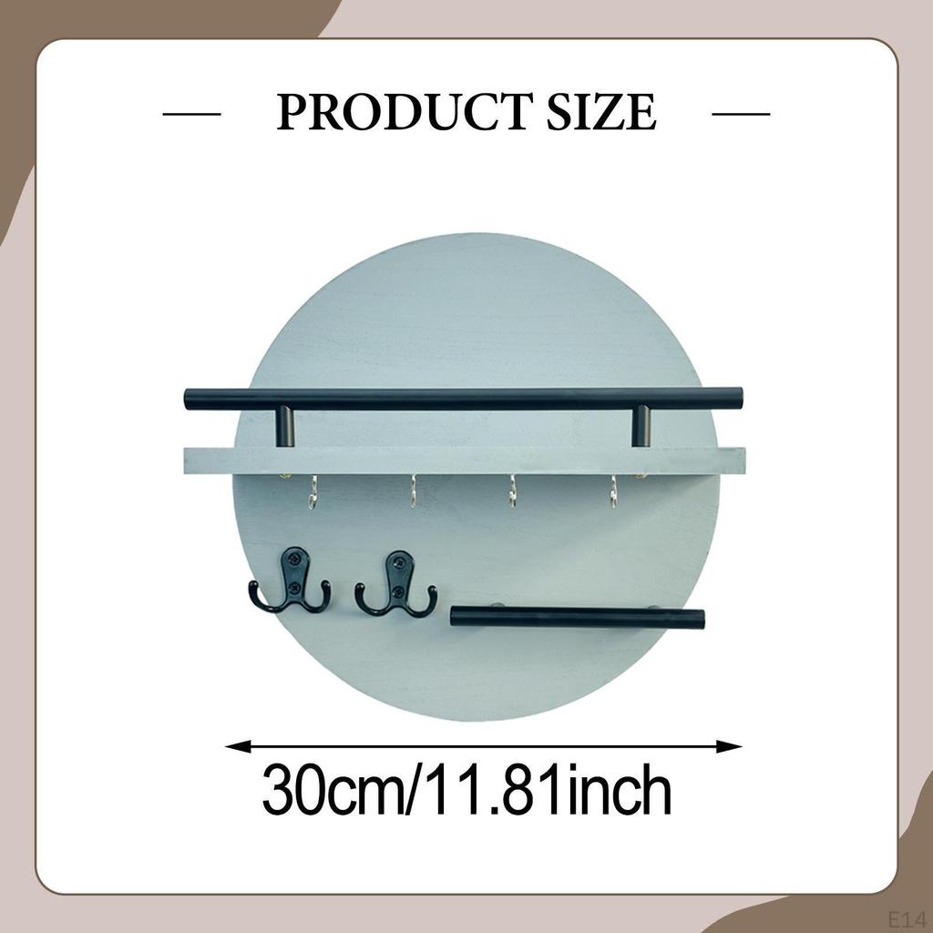 Key Holder Wall Mount Shelf Mail Organizer Tray Hooks for Bathroom Office