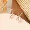 Cross Design Earrings with Cubic Zirconia Accents and Imitation Pearl Studs for Women Fashion Jewelry Accessories
