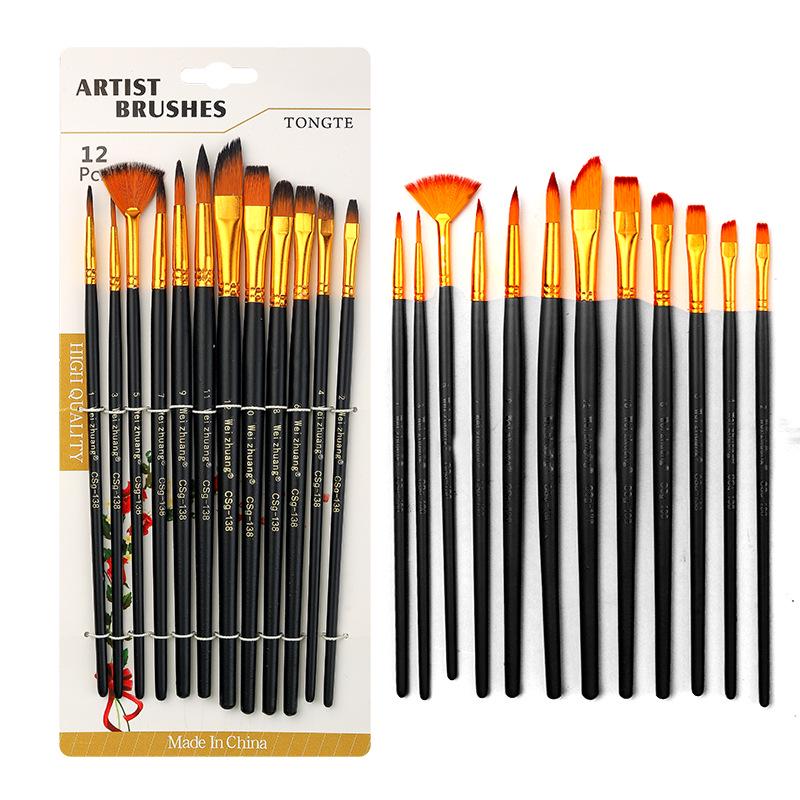 Multifunctional 12-Piece Nylon Bristle Brush Set for Watercolor & Fine-Line Chinese Painting