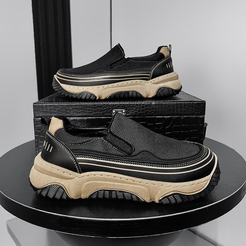 Fashion Men's Slip-On Sneakers Breathable Mesh Casual Shoes Lightweight Platform Sole Non-Slip Comfort Cushioned Daily Walking Outdoor