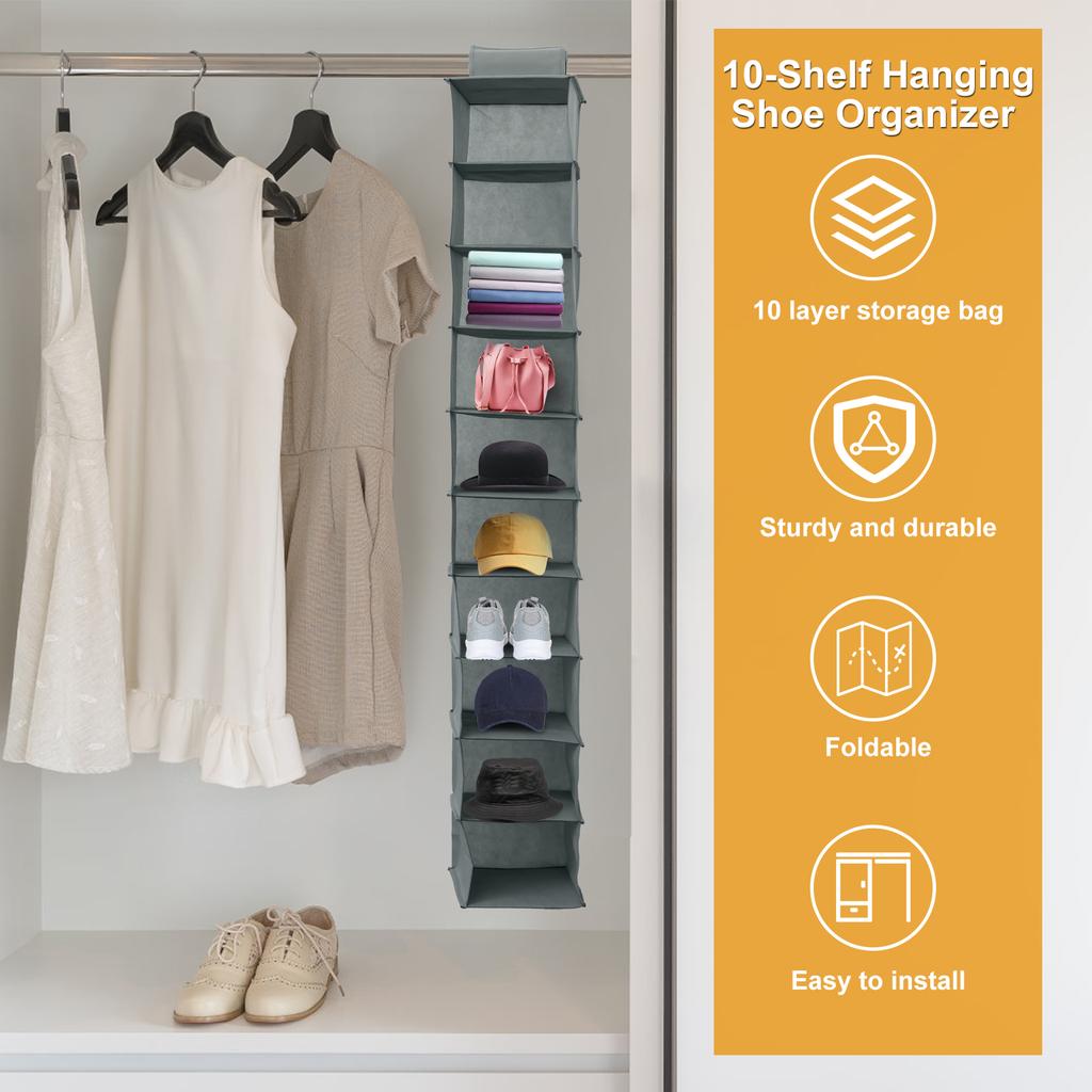 Hängender Schuh-Organizer mit 10 Fächern Vliesstoff Hängende Schuhregale Mehrzweck Faltbarer Schuhbehälter Ständer Platzsparend