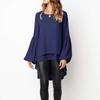 Women's Casual Round Neck Long Sleeve High Hem Irregular Double LayerTop Shirt