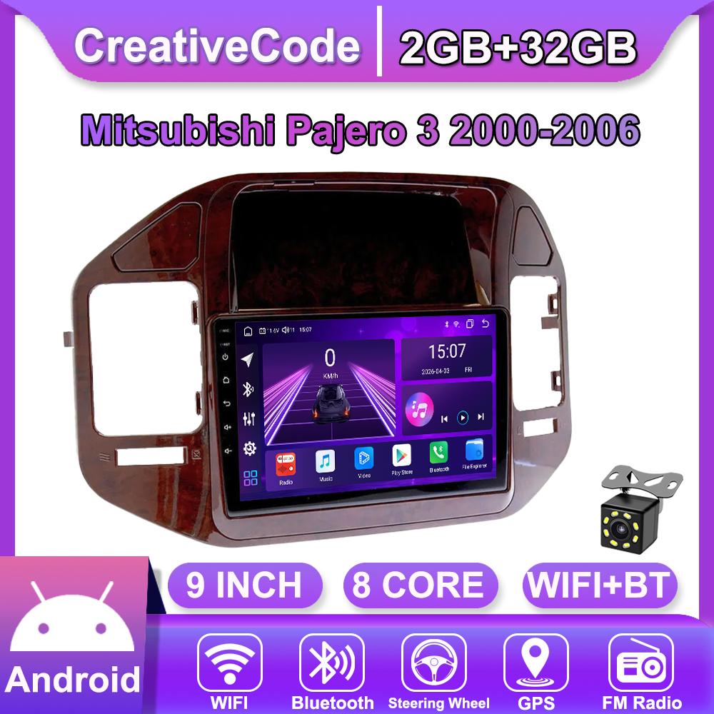 

Android Car-Play Car Radio For Mitsubishi Pajero 3 2000-2006 Multimedia Player Head Unit Stereo GPS Navigation BT WIFI,8 CORE ,2+32GB коричневий