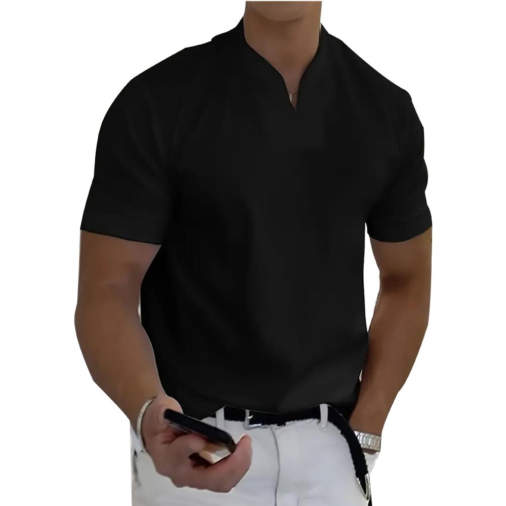 Summer New Muscle Men's Fitness T-shirt Elastic Cotton Short Sleeve Summer V-neck