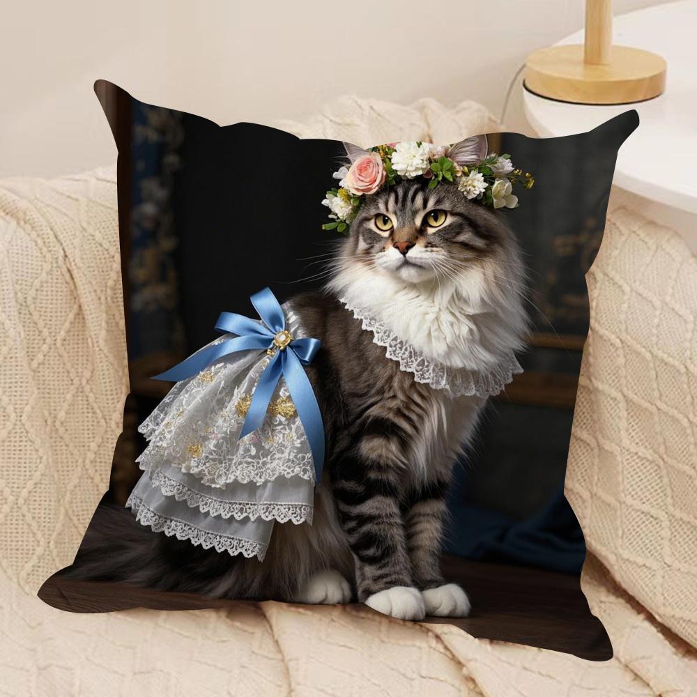 Maine Coon Katze Kissenbezug Seidiger Kurzer Plüsch Sofakissenbezug Versteckter Reißverschluss Weiche Staubdichte Hülle für Heimdekoration