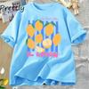 Lemon Tshirt Italian Summer Fruit T Shirt  Short Sleve Loose Tshirt Women Ladies Vintage Graphic Tees Aesthetic Clothes