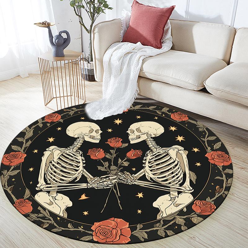 Skull and Rose pattern round rug,Carpet Rug for Living Room Bedroom Sofa Playroom Decor,Non-slip Floor Mat,Holiday Gifts and Birthday Gifts