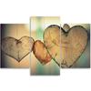 Three Piece Picture Canvas Print Heart Wood Love Retro