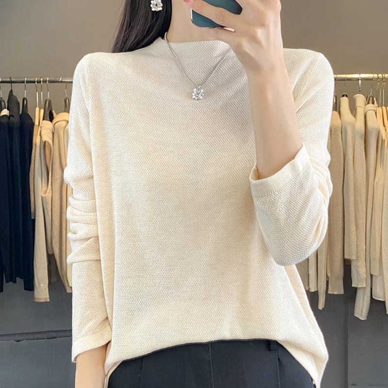 Dámský celoroční svetr z 50% vlny a 50% hedvábí | Lehký teplý pulovr z příze | Luxusní úplet z kašmírového hedvábí