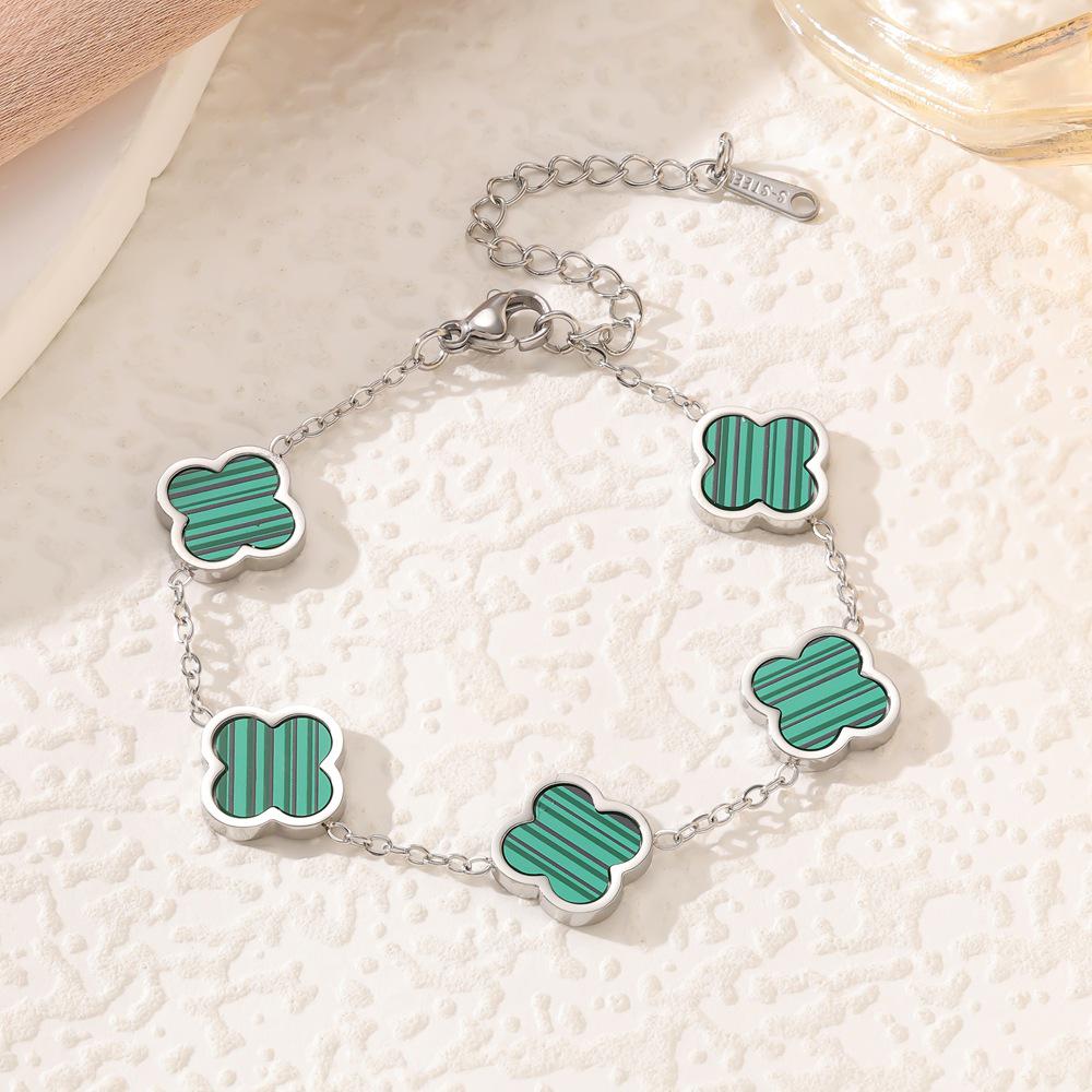 18k Gold-Plated Titanium Steel Four-Leaf Clover Bracelet with Mother-of-Pearl for Women