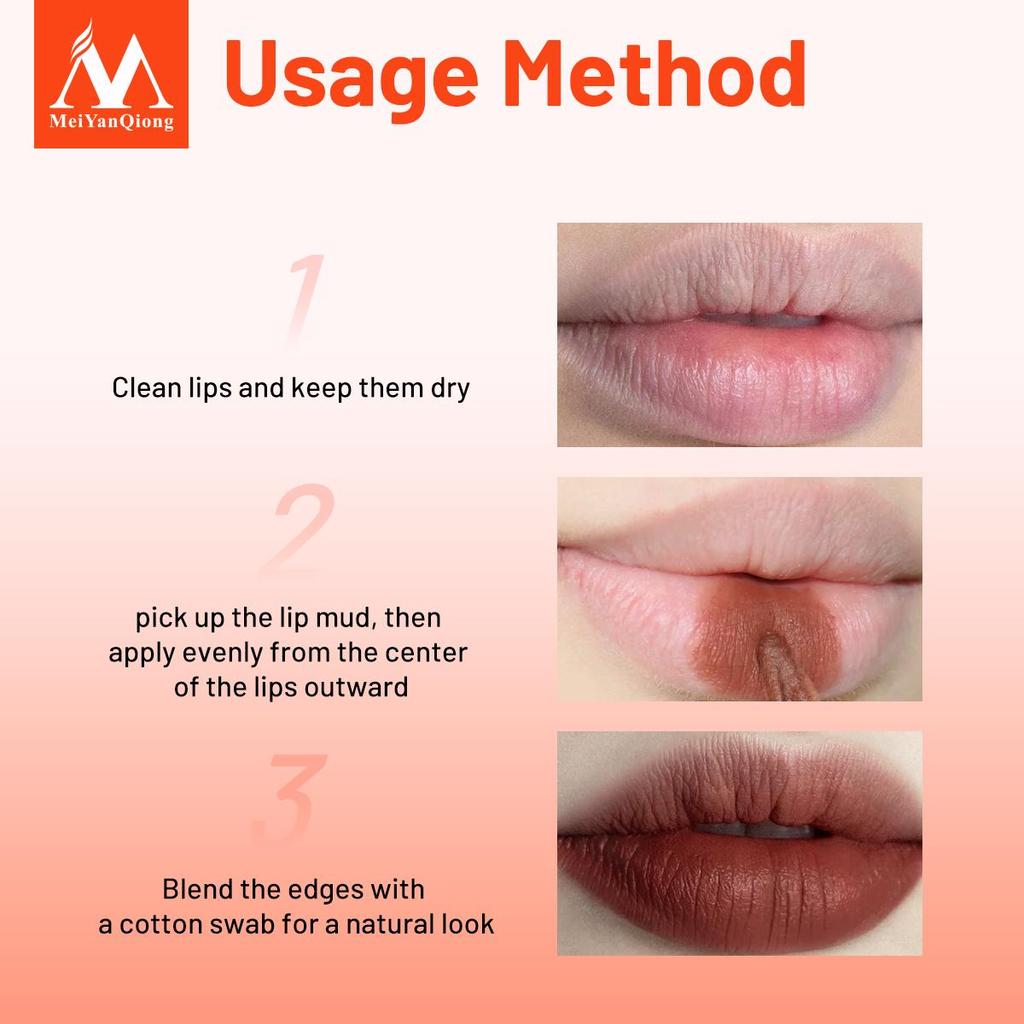 MeiYanQiong Lipgloss, matt, Lipgloss, samtiger Lippenstift, flüssig, matt, wasserdicht, Lippentönung, voll und reichhaltig, sexy Lippen-Make-up, Kosmetik