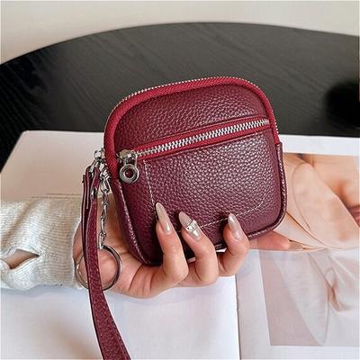 Mini-Münzbörse für Damen Echte Leder Geldbörse Kleine Reißverschluss Münztasche Kartenhalter Handgelenkschlaufe Schlüsseltasche Kompakter Geldorganisator