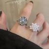 Vintage Pearl Flower Open Ring: Elegant Statement Jewelry for Women