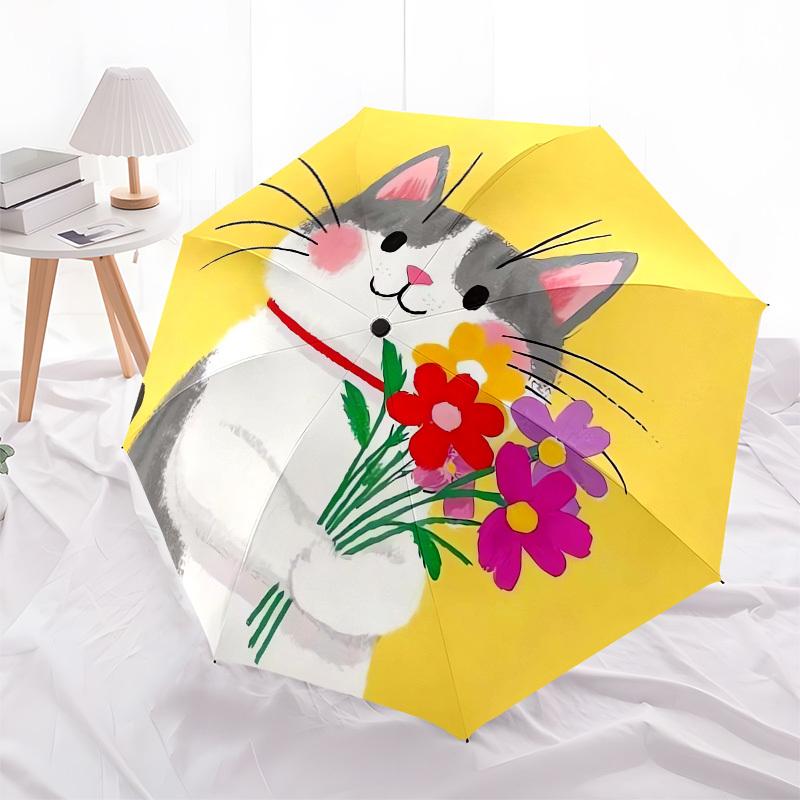 1pc Flower Cat Illustration Umbrella with Plastic Handle,Suitable for All Seasons UmbrellaPT498