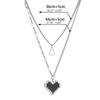 Korean Fashion Black Love Pixel Peach Heart Double Layer Womens Necklace For Fine Female Pendant Necklaces Party Jewelry