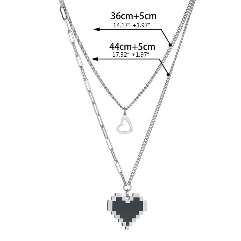 Korean Fashion Black Love Pixel Peach Heart Double Layer Womens Necklace For Fine Female Pendant Necklaces Party Jewelry