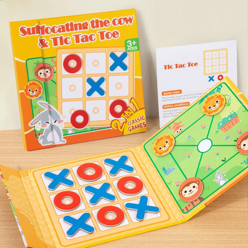 Wooden XO Tic Tac Toe Game Mini Chess Board Interaction Puzzle Training Montessori Early Educational Toys Gift for Kids Boy Girl