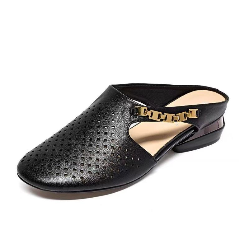 Summer flat shoes retro half slippers women's leather outer wear new summer outer wear sandals