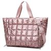 Large Capacity Quilted Tote Bags for Women Solid Color Women's Shoulder Bag for Gym Travel Fashionable Nylon Winter Padded Handbag