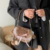 Lolita Plush Handbag Women's Mori Cute Deer Spotted Shoulder Bag Lace Bow Decoration Brown Furry Fluffy Women's Crossbody Bag