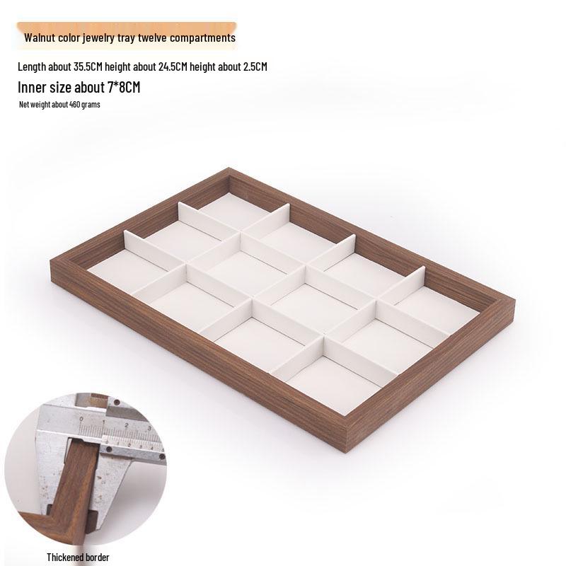 Schmuckschatulle aus Walnussholz mit weißem Leder und Deckel, staubdichte Aufbewahrung für Ohrringe, Ringe, Halsketten und Armbänder.