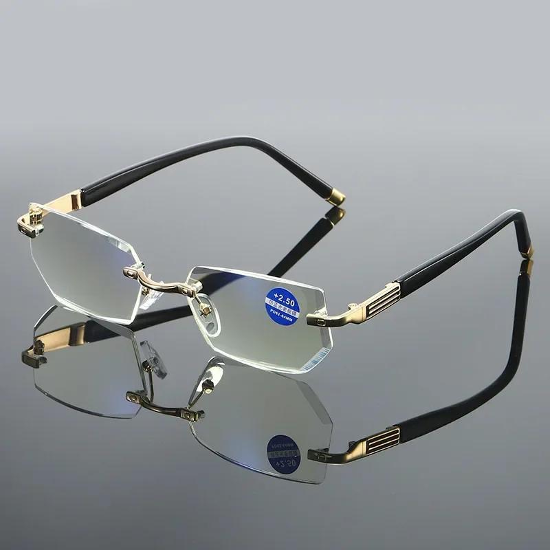 Men Reading Glasses Anti Blue Rays Presbyopia Eyeglasses HD Lens Women Classic Rimless Eyewear Diopter +1.0 To +4.0