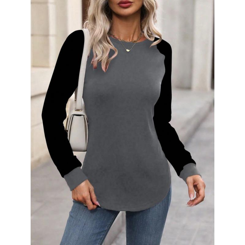 Women S Raglan Long Sleeve Crew Neck Color Block Basic T Shirt S