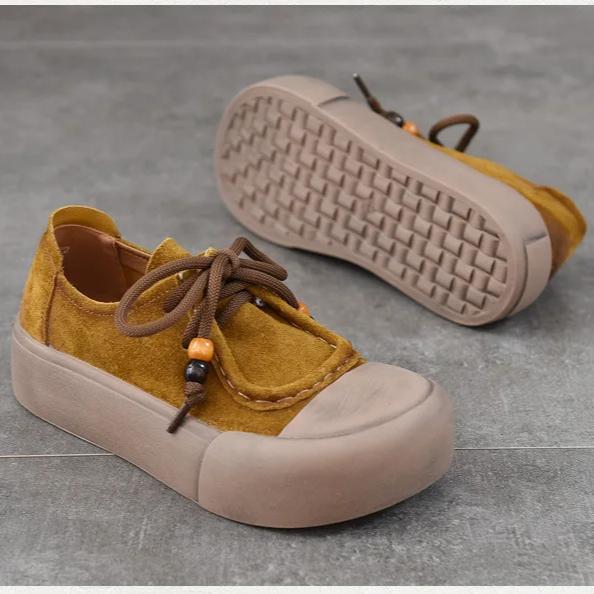 Johnature Genuine Leather Thick Sole Women's Shoes Round Toe Lace-up Versatile Casual Flat Platform Shoes