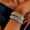 Luxury Fashion Punk Rhinestone Bracelet for Women Men Hiphop Cuban Link Bracelets Simple Design Golden Copper Color Zircon Gift