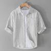 Men's Summer Striped Short-Sleeve Shirt with Bubble Texture - Trendy and Comfortable, Five-Point Sleeves 944