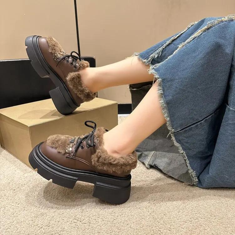 Shoes For Women Winter Lace-Up Snow Boots Thick Soled Non-Slip Warm Cotton Boots Outdoor Simple and Elegant Women's Cotton Shoe