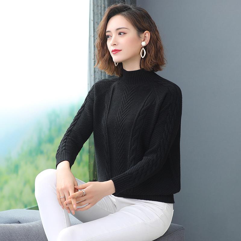 Kaschmirpullover, modisch, Herbst und Winter, warme Wolle, weich, langärmelig, Pullover für Damen, dick, locker, elastisch, Rollkragenpullover, Strickoberteil