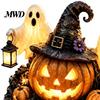 Halloween Porch Lighting Solar Pumpkin Garden Stake Light, Waterproof LED Yard Decoration with Automatic Dusk To Dawn Light Wizard Hat And Ghost,