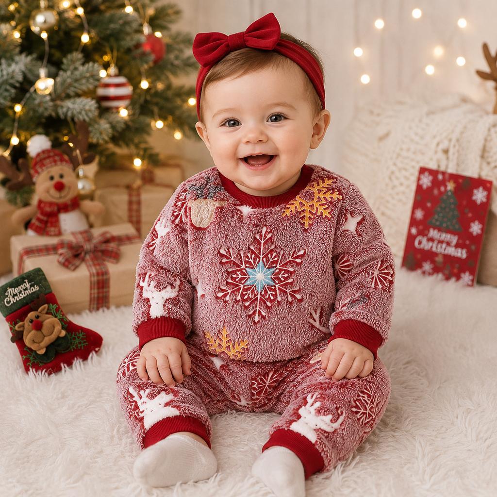 Kids Christmas Long Sleeve Round Neck Top and Pants Set for Boys Girls, Cute Winter Warm Outfit
