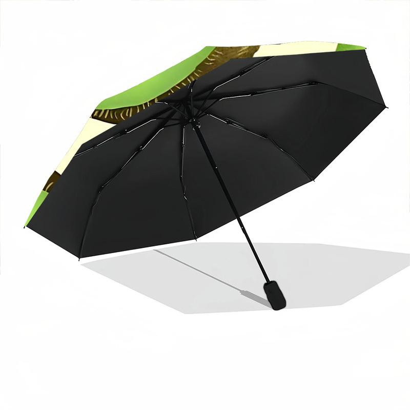1pc Kiwi Pattern Automatic Folding Umbrella - Compact 8-Rib Design, Durable Plastic & Iron, Daily Use Z1230069
