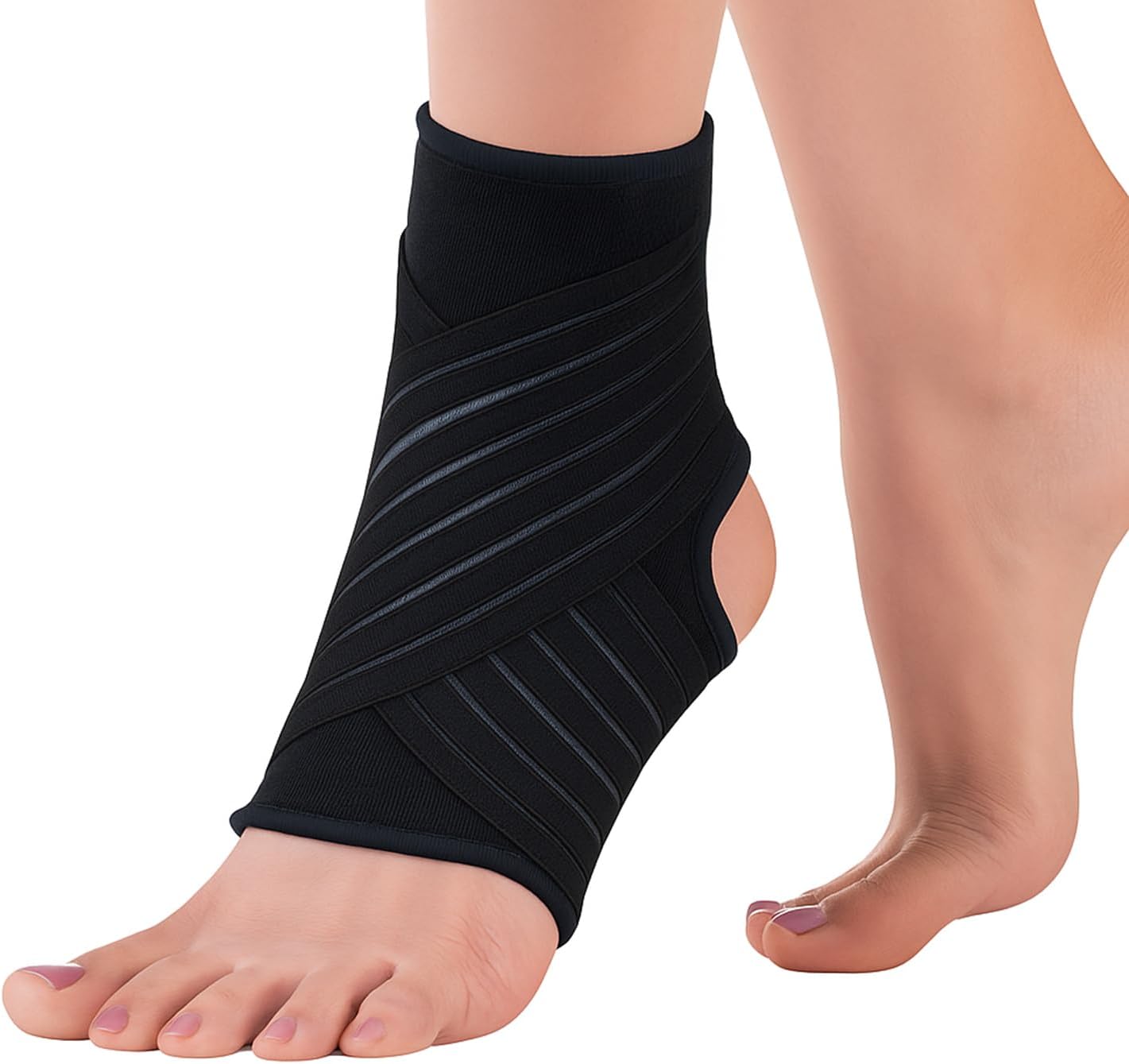 

Эластичный голеностопный бинт - Голеностопный сустав с обертывающей лентой Идеальный бинт для стопы при растяжениях, вывихах и для спорта L (1er Pack)