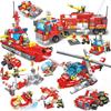 678pcs 8 In 3 City Fire Truck Fighting Building Blocks Set, Warship Deformable Combination Car Model W/8 Fireman Figures Bricks DIY Toys For Children