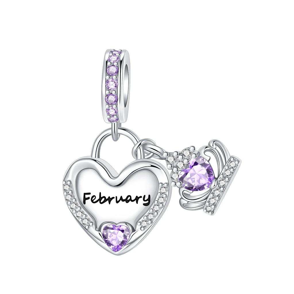 925  Silver January-December Birthday Stone Love Zircon Pendant Bead Fit Charms Necklace Bracelet Women Jewelry DIY Gift