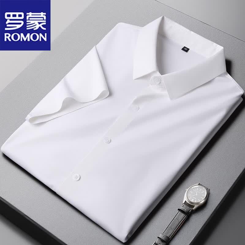 ROMON Men's Summer Solid Business Casual Short-Sleeve Shirt