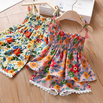 Girls' Floral Chiffon Set Summer New Item for Baby Girls Children's Camisole Top Lace Shorts Two-piece Set