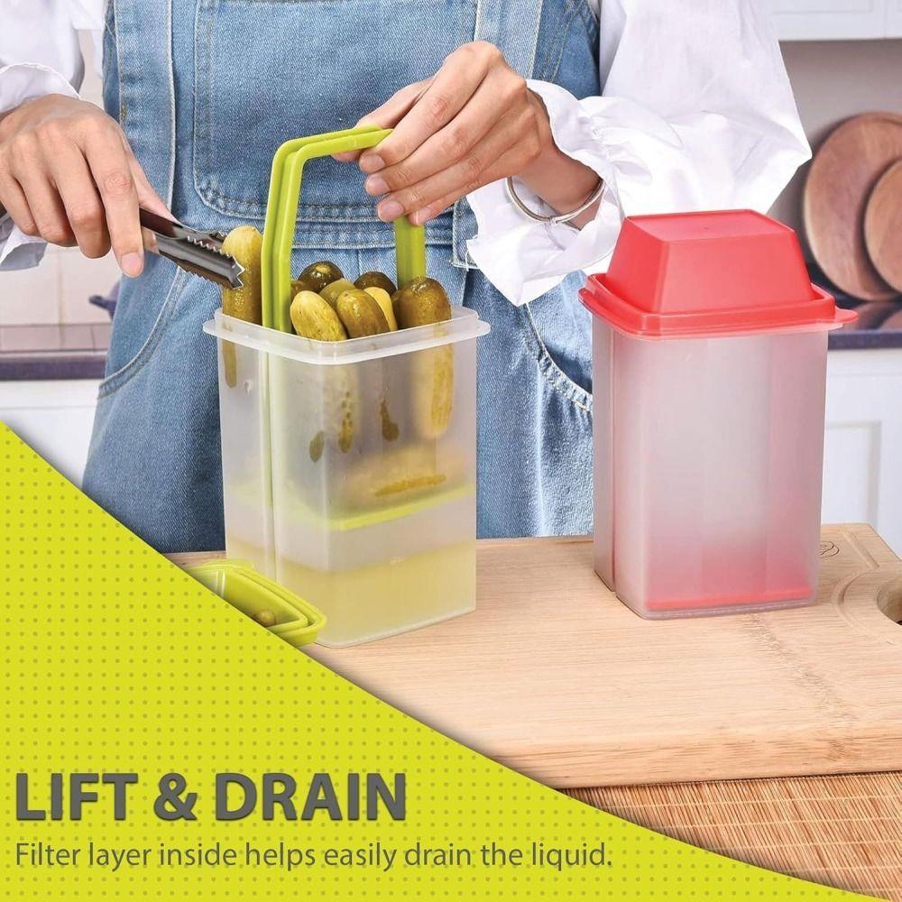 Reusable Pickle Container with Strainer BPA Free Mess-Free Storage Pickle Jar with Lid Pickle Holder Jalapeno Container