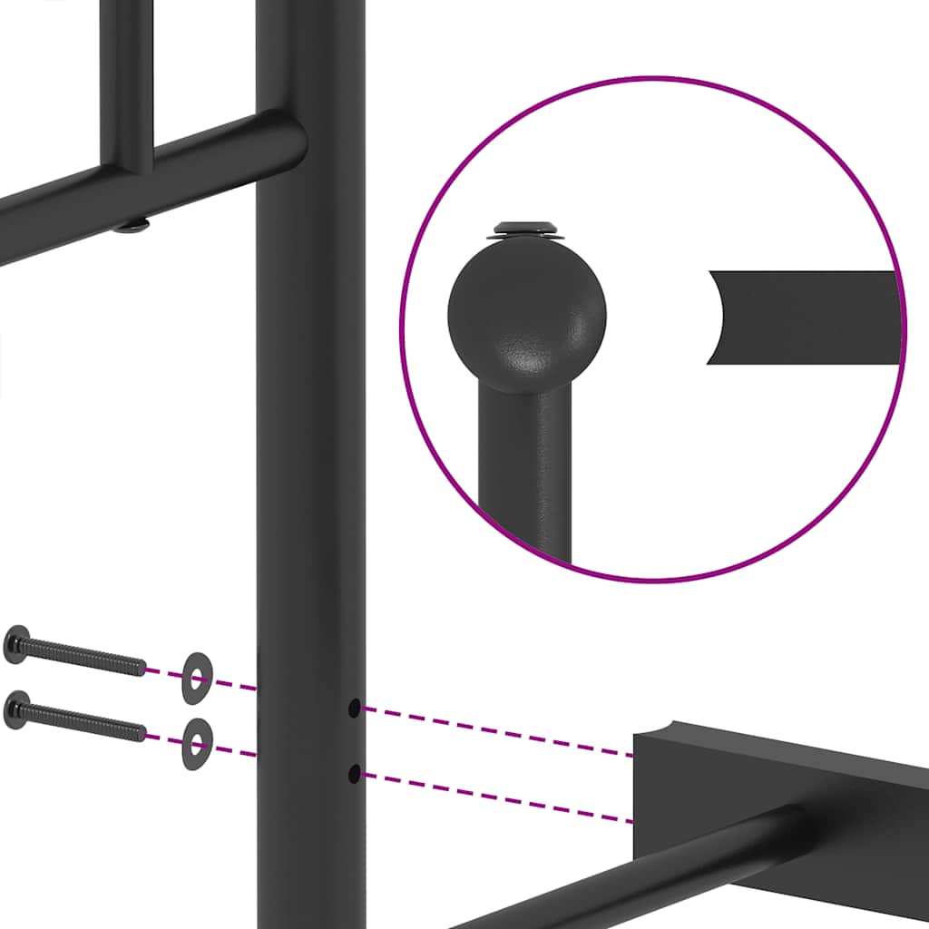 Metal Bed Frame with Headboard Black 193 X 203 Cm
