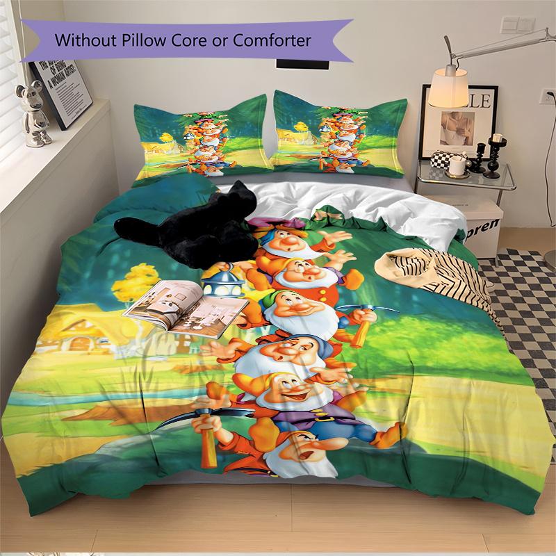 3pcs Happy Seven Dwarfs Print Cover Set Ultra Soft, Breathable, and Comfortable Bedding with Stylish Design for Bedroom and Guest Room Decor 1 Co