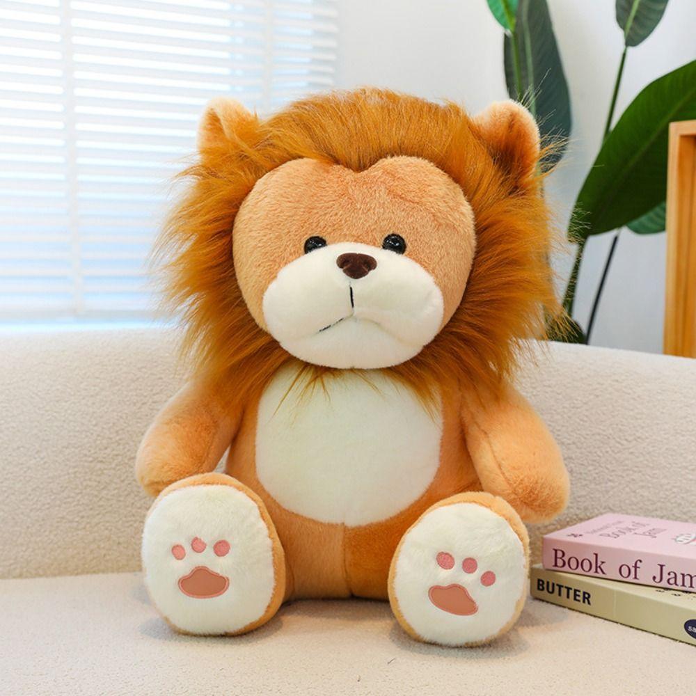 PP Cotton Stuffed Lifelike Lion Doll Fluffy Forest Animals Stuffed Doll  Children Girl